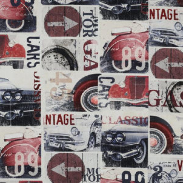 Canvas Vintage Cars Rot/Ecru
